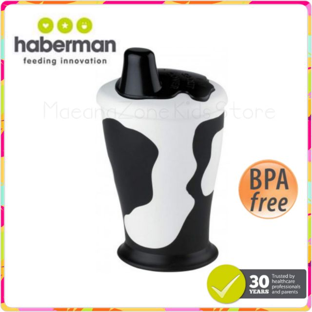 Haberman Anywayup 300ml (12m+) Cow Beaker Sippy Training Cup Bottle Feeding For Toddler Kids