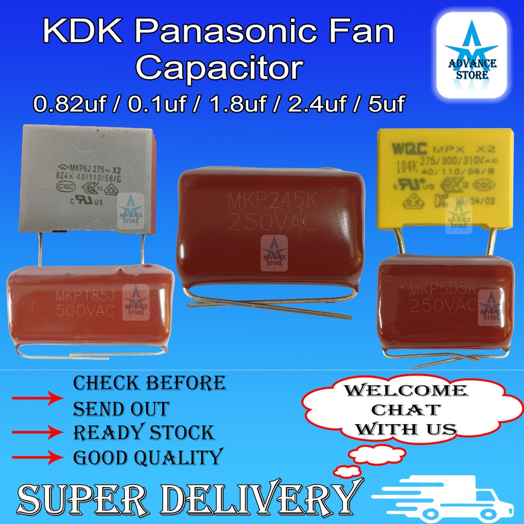 Panasonic Kdk Ceiling Fan Condenser Capacitor Kipas Siling Kapasitor 0 82uf 0 1uf 1 8uf 2 4uf 5uf Capasitor Shopee Malaysia