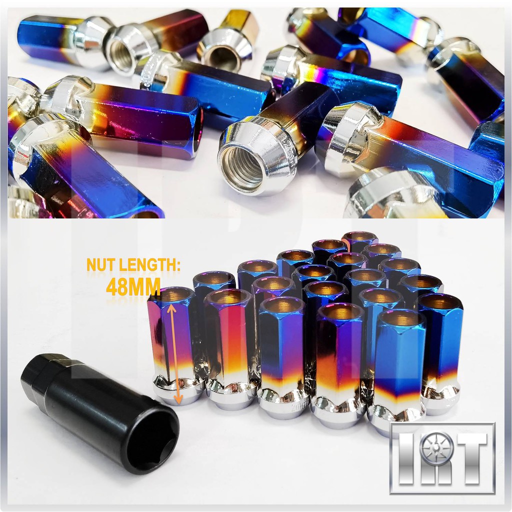 Nut 48mm 2 Inch Nat Kereta Panjang Burnt Titanium Steel Keluli Wheel Tayar Tire Roda Inci Bakar Terbakar Myvi Alza Bezza