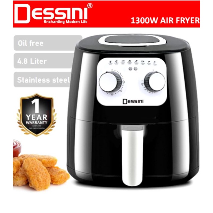 [ORIGINAL] DESSINI ITALY 4.8L Electric Air Fryer Timer Oven Cooker Non-Stick Fry Roast Grill Bake Machine