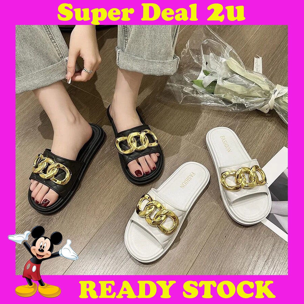 Super Deal 2u Women Korean Fashion Woven Slippers Non-slip Low Heel Flat Selipar Wanita (2888)