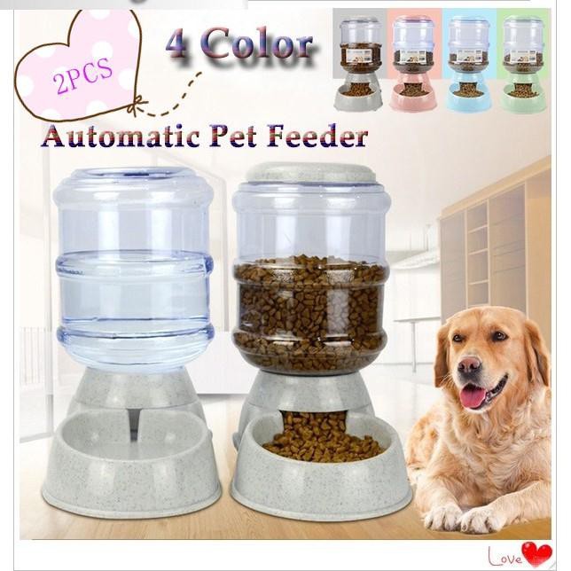 2pcs 3 8l Automatic Pet Feeder Cat Food Water Dispenser Fountain