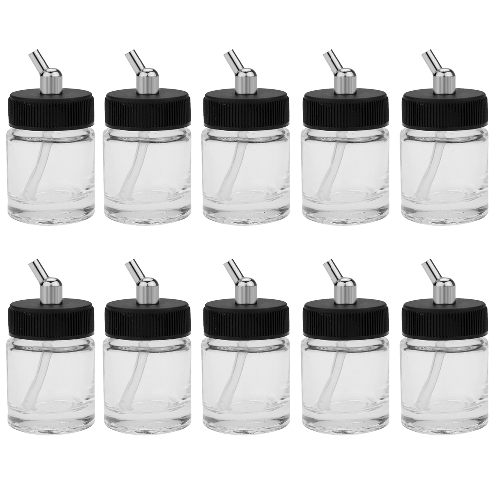 10PCS 22cc Glass Airbrush Pot Bottle with 30 Angle Adapter Lid Assembly