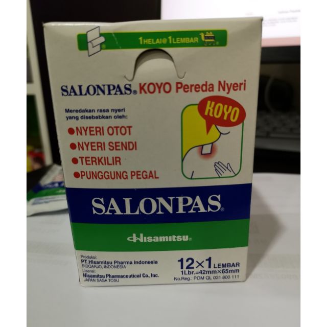 Koyok Salonpas Pereda Sakit Sendi2 Dan Otot 42mm X 65mm 12 Keping Dalam 1 Pack Shopee Malaysia