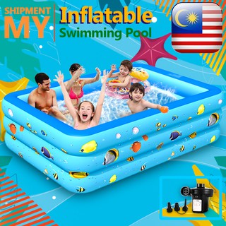 Inflatable Swimming pool Extra Large Rectangular Family Pool  Indoor Outdoor Kolam Air Mandi and Electric Air Pump 游泳池