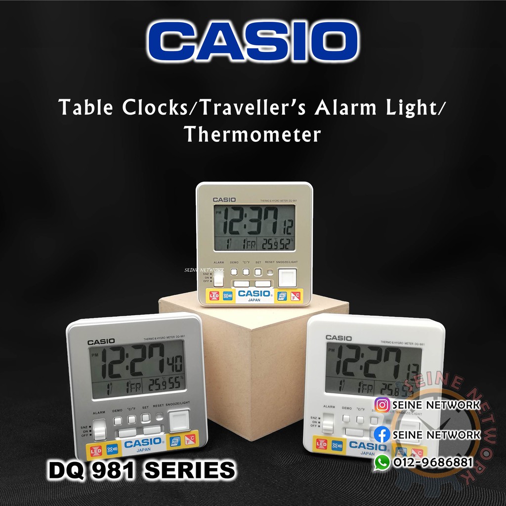 LED Light Hygro- und Thermometer CASIO Wecker digital DQ-981 Kalender Alarm 
