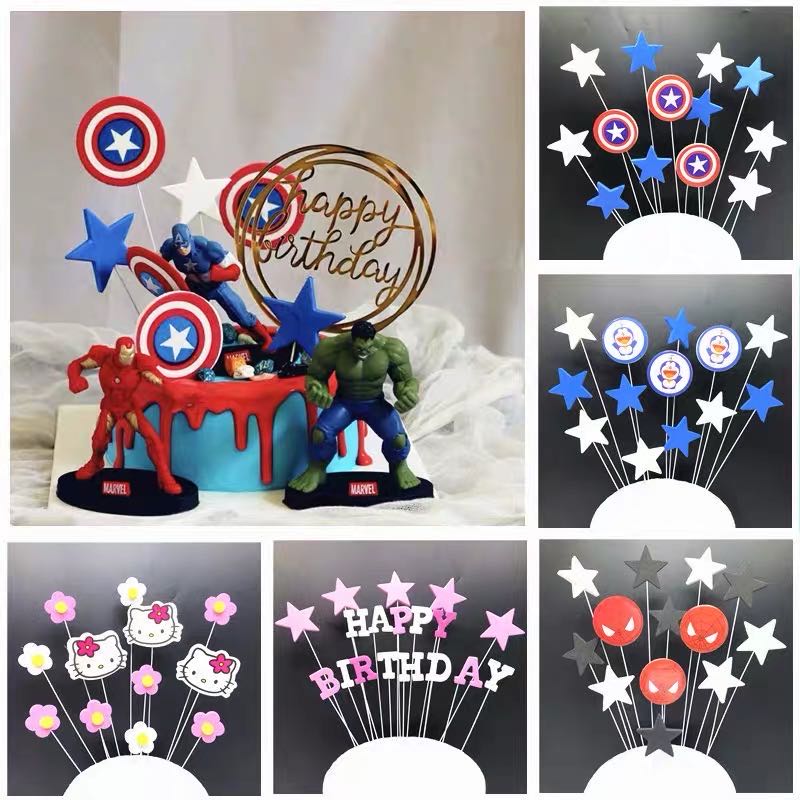 Versatile Essential 10pcs/set various cartoon anime themed sponge cake top hat accessories Ice Queen Avengers princes... - Image 4