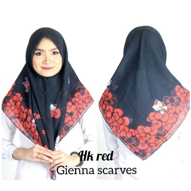 Tudung Bawal Gienna Scarves - Hello Kitty Red