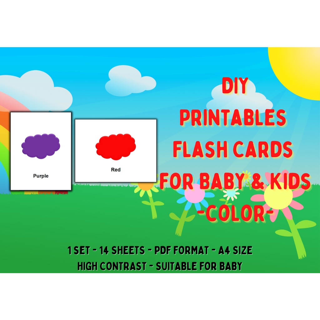[SOFTCOPY ONLY] [COLOR] DIY PRINTABLES FLASH CARDS FOR BABY AND KIDS A4