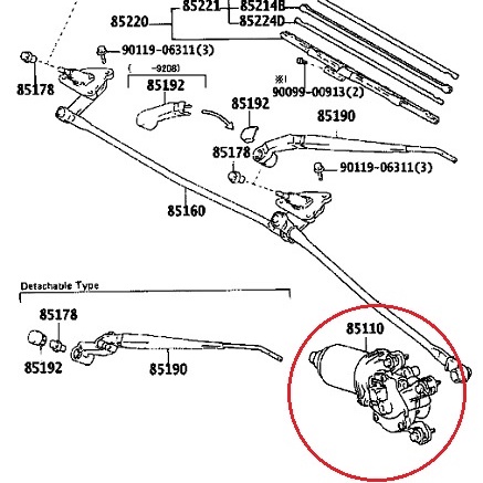 TOYOTA LAND CRUISER MULTIPLE MODELS WINDSHIELD WIPER MOTOR ASSY ...