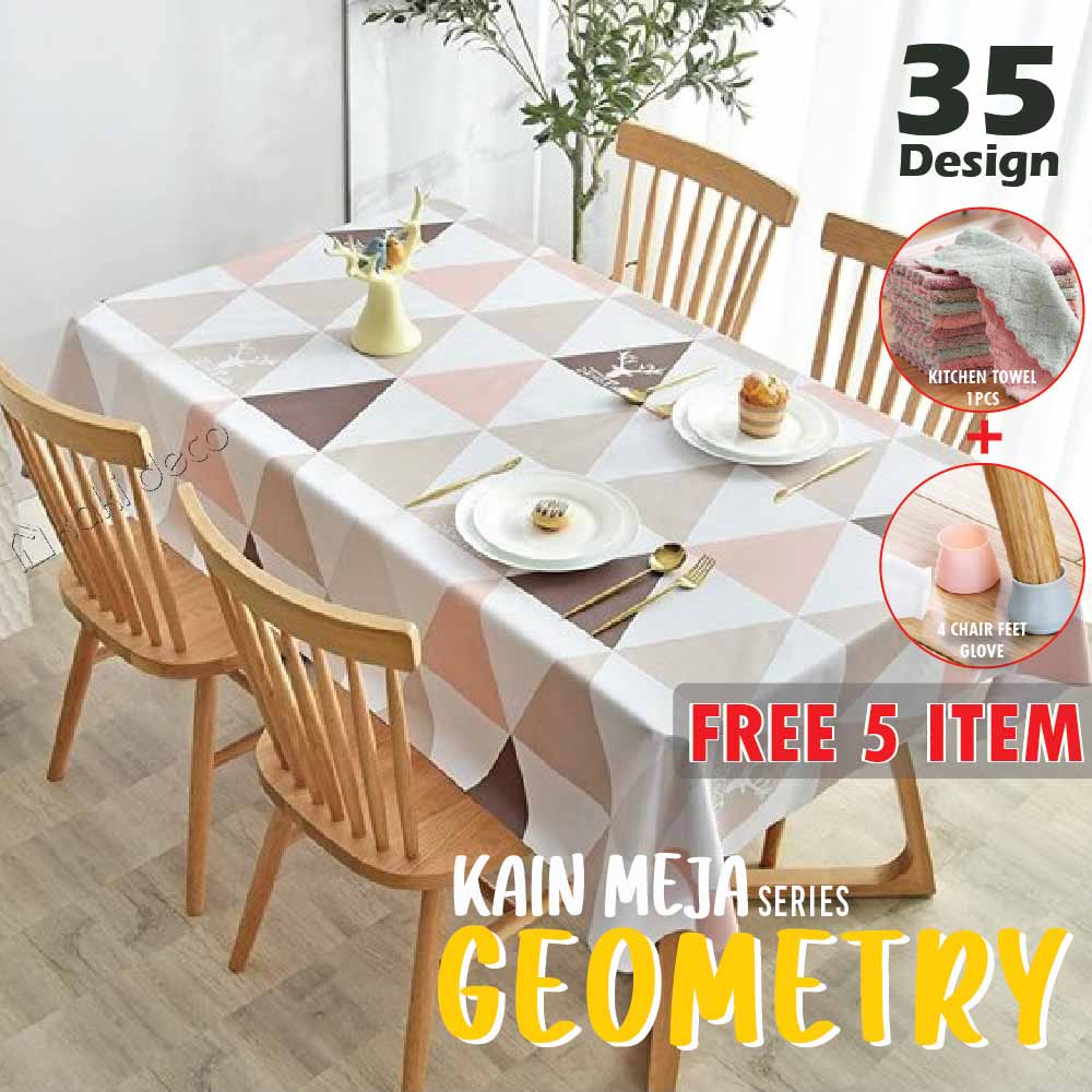 GEOMETRY PVC Table Cloth Water Proof Table Cover Kain Meja Alas Meja