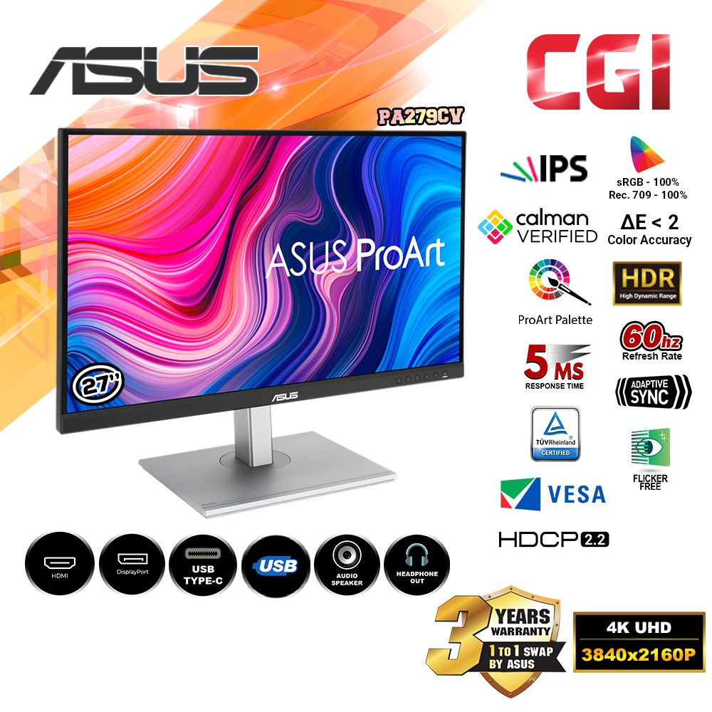 Asus PA279CV 27" ProArt Display IPS 4K UHD Calman Verified USB C ...