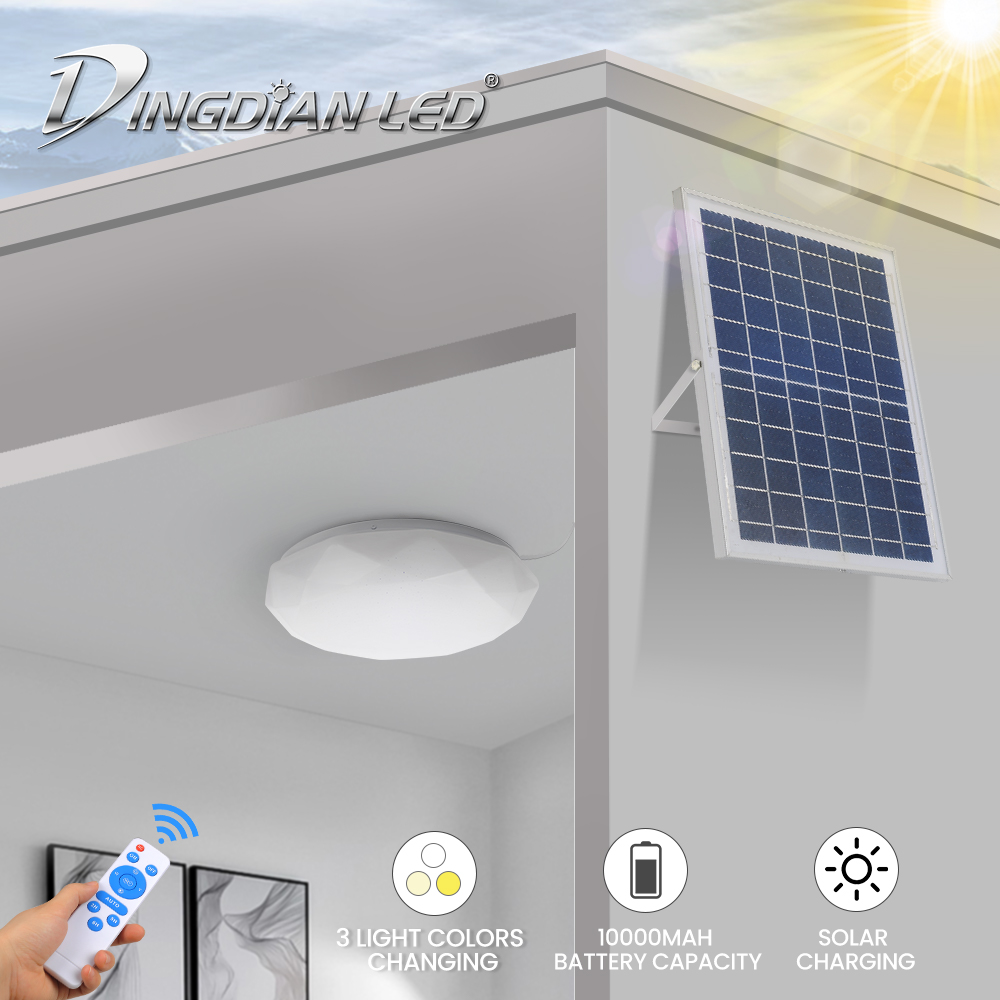 DingDian LED Solar Ceiling Light 30W 3 Colors Changeable Remote Control