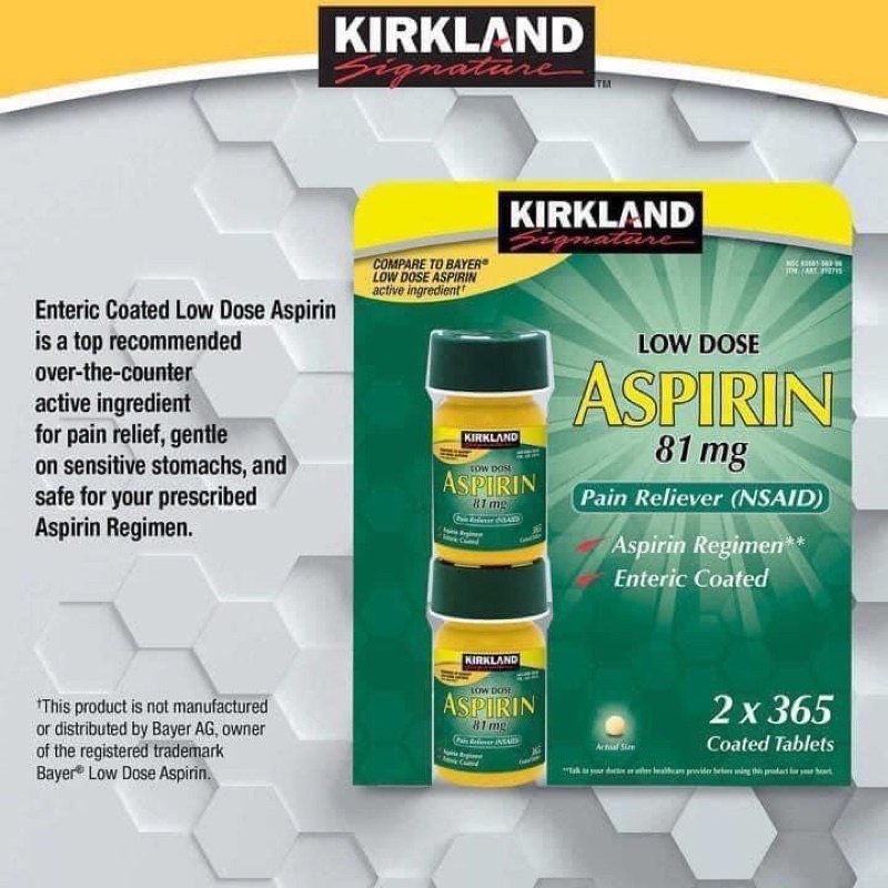 Kirkland Signature LOW Dose Aspirin 81mg Pain Relieve Aspirin Regimen