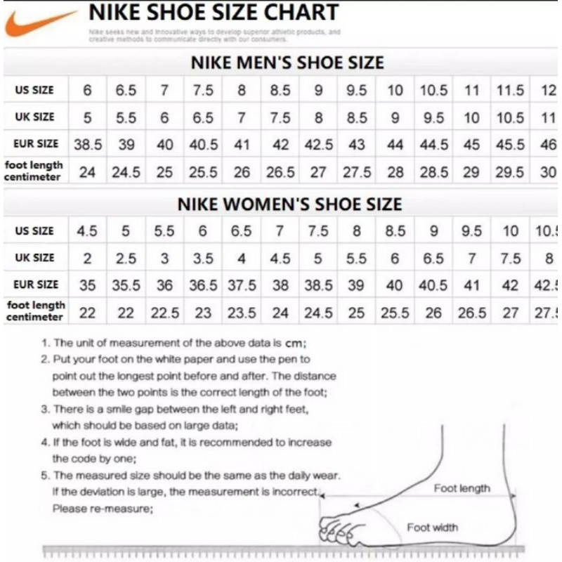nike womens shoe size guide