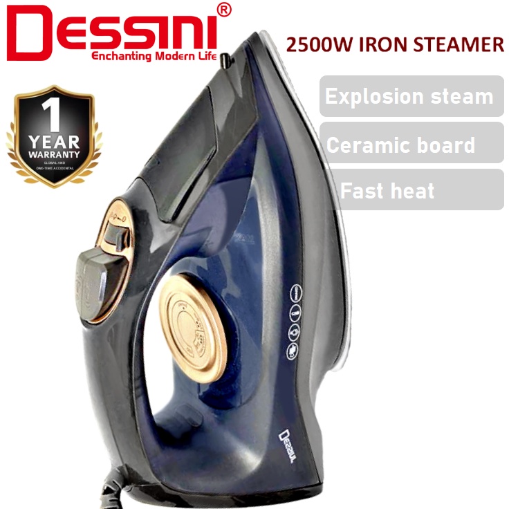 DESSINI ITALY 1600W Electric Ceramic Soleplate Garment Steam Iron