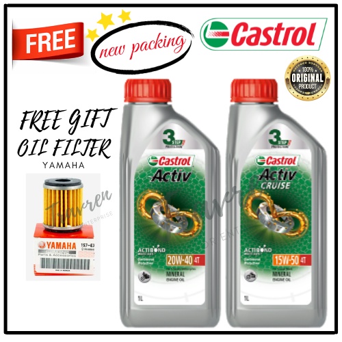 CASTROL ACTIV 4T 20W40 / CRUISE 4T 15W50 MINYAK HITAM 100% ORIGINAL ...