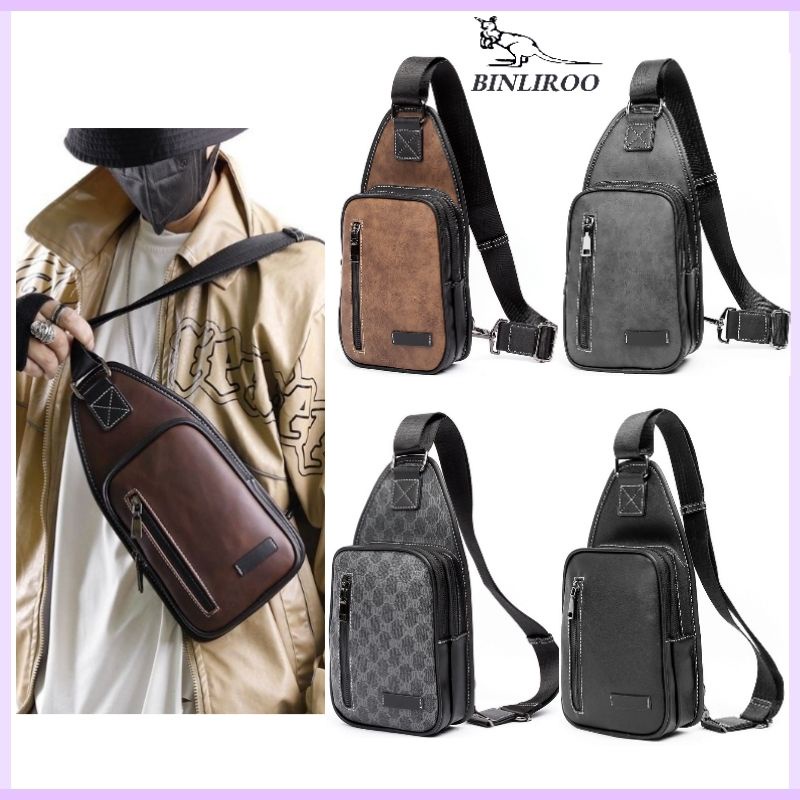 Korean Style Men Chest Cross Body Sling Bag Man Messenger Leather ...