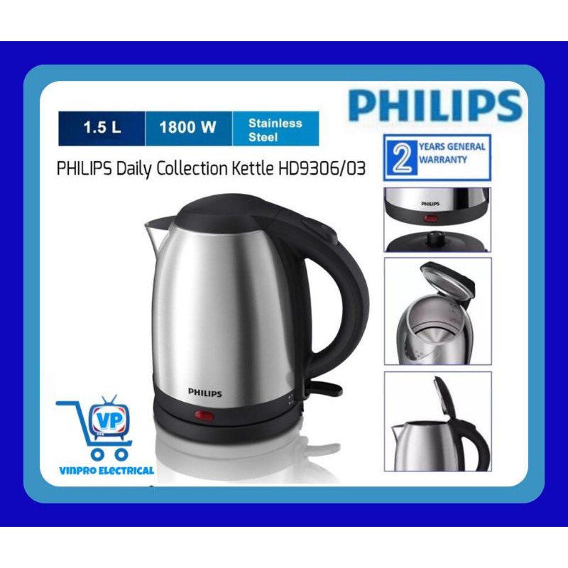 Philips HD9306 Stainless Steel Jug Kettle 1.5L Shopee Malaysia
