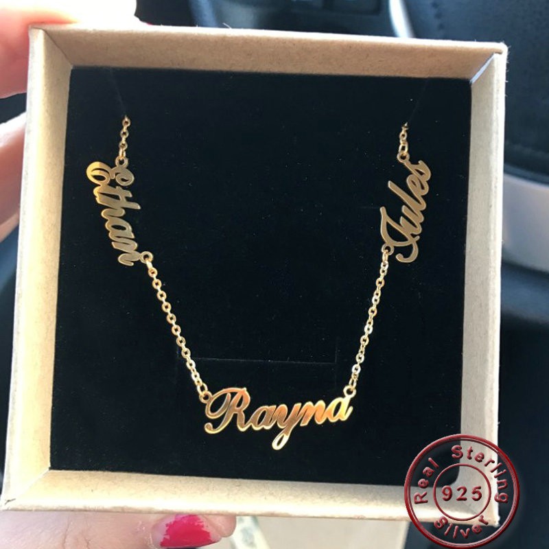 Handmade Jewelry Custom 925 Silver Necklace Engrave Three Names Choker Necklace Shopee Malaysia