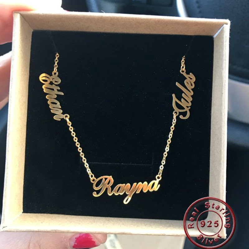 Handmade Jewelry Custom 925 Silver Necklace Engrave Three Names Choker Necklace Shopee Malaysia