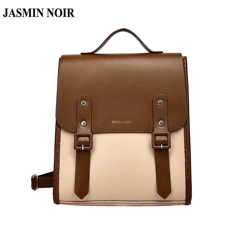 JASMIN NOIR PU Leather Women's Backpack Lock School Bag For Teenagers