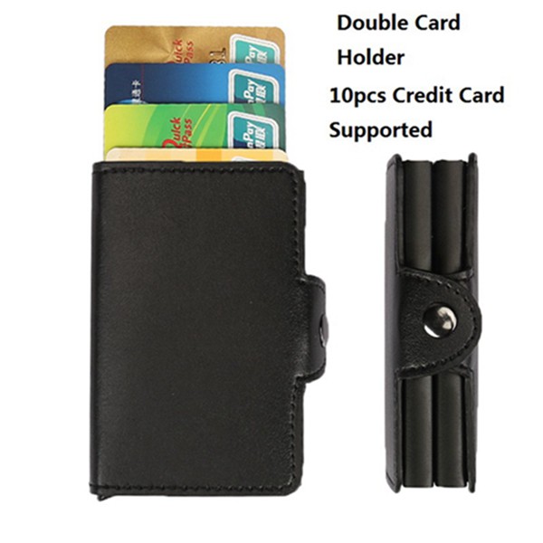 Double Rfid Me!   tal Card Holder Case Automatic Blocking Pop Up Wallet Money Clip - 