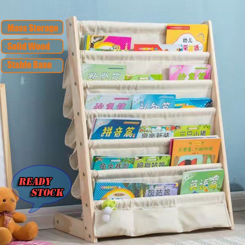 [Ready Stock] Kids Bookshelf Kids Bookcase Book Floor Organizer 6 Layers kid's Solid Wood Bookshelf Storage Bookshelf