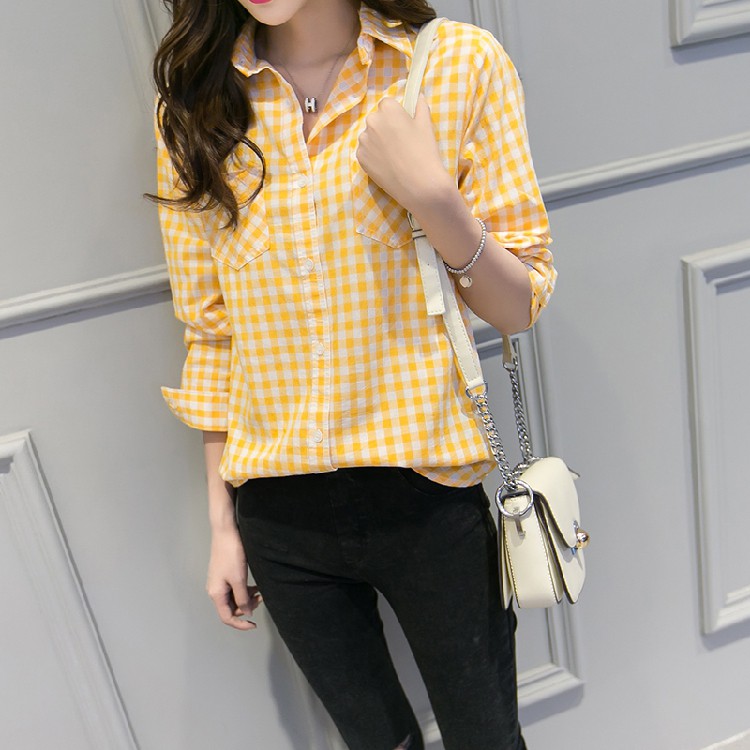 yellow plaid blouse