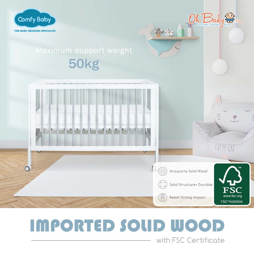 Comfy Baby Cot Ciak 66x125x103cm with Mattress 60x120cm Oh