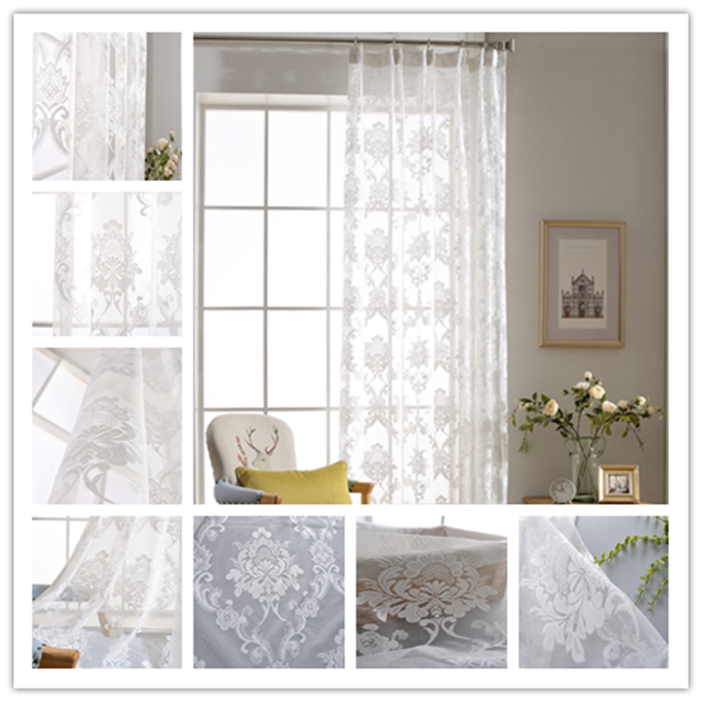 Gyrohome 1pc Brocade Flowers Jacquard Voile Curtain Grommet Home
