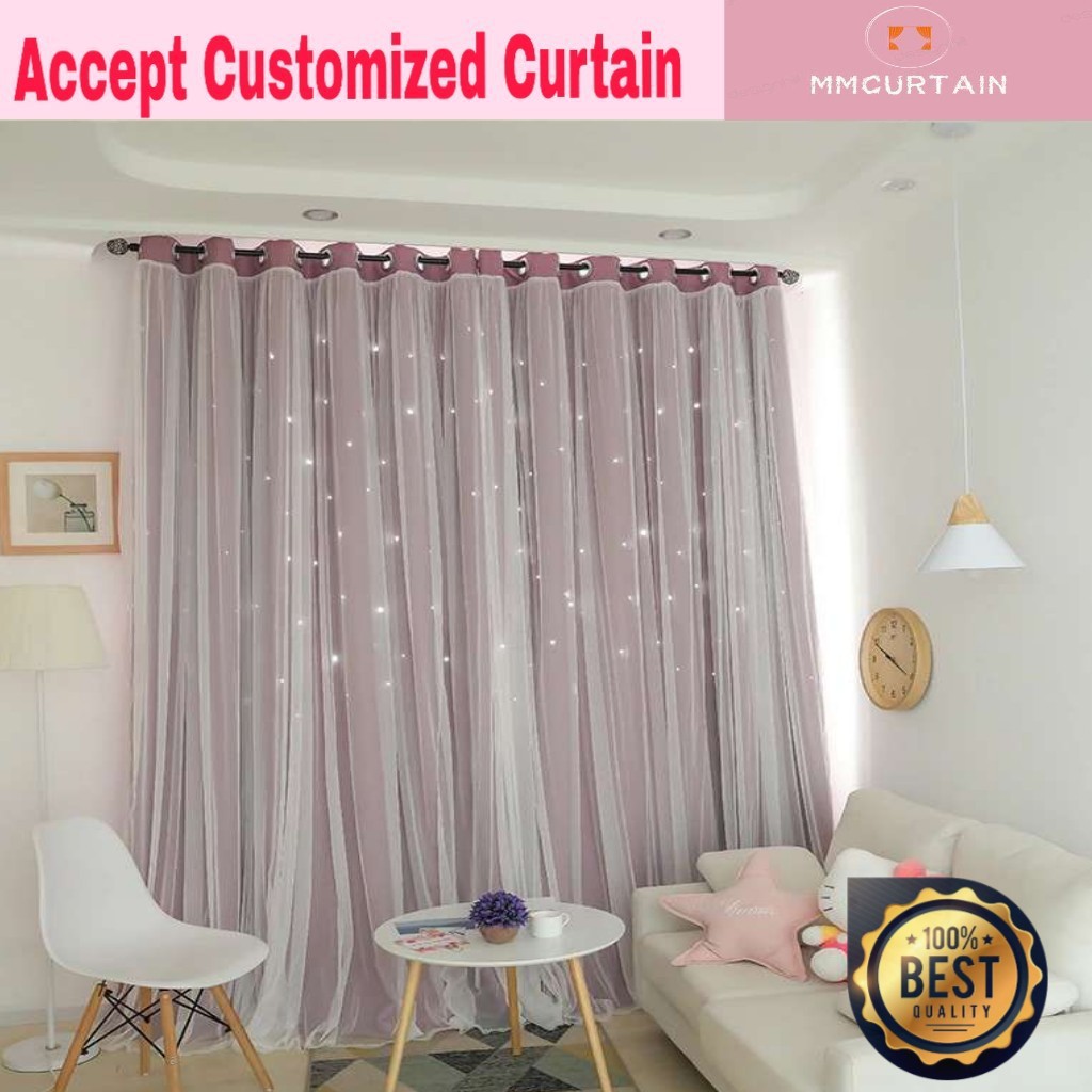 Two Layers Korean Style Princess Star Blackout Curtain Sets