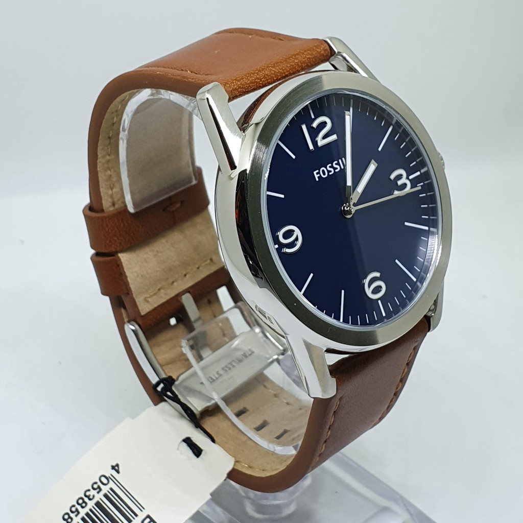 fossil ledger three hand brown leather watch