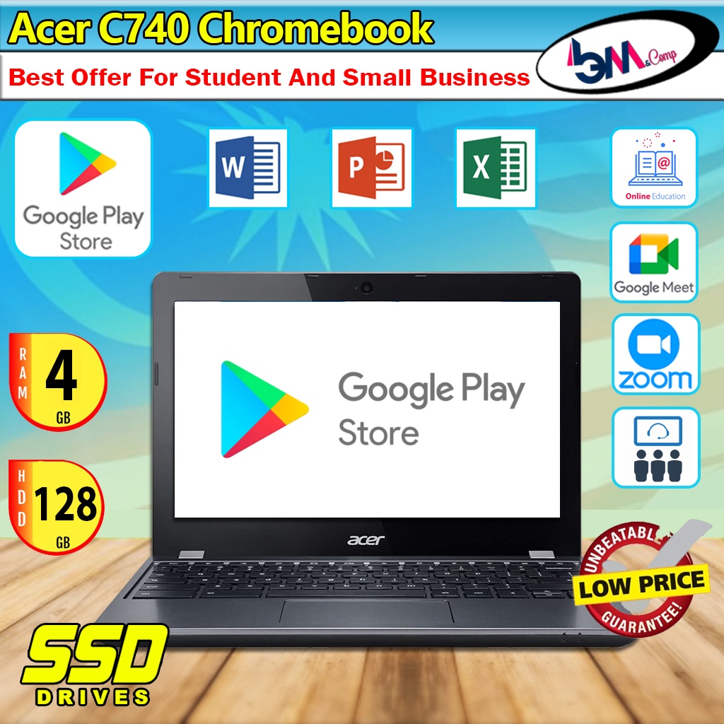 Acer C740 Chromebook - 2GB/4GB RAM - 16GB/32GB/128GB SSD - 11.6 Inch  PLAYSTORE WEBCAM WIFI ONLINE NETFLIX | Shopee Malaysia