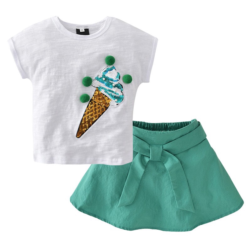 Clearance Sale 3 7y Girls Clothes 2018 Summer Ice Cream Print Tops Lace Up Skirt 2pcs Kids Shopee Malaysia