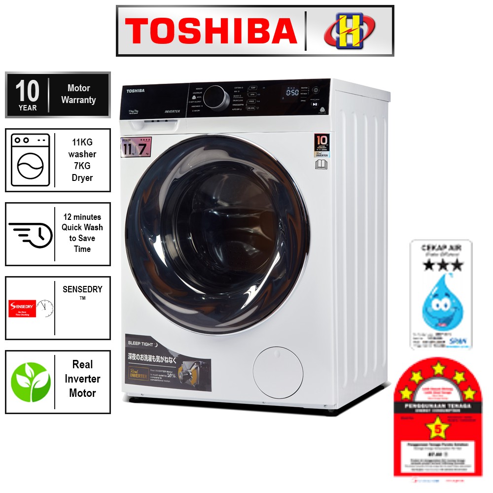 Toshiba Washer Dryer (11KG/7KG) Inverter Front Load TWDBJ120M4M