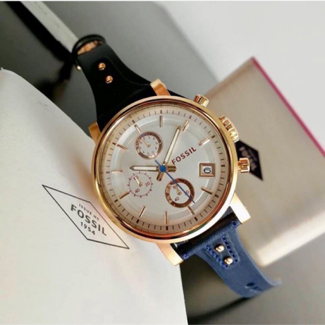FOSSIL ES3838 ORIGINAL BOYFRIEND CHRONOGRAPH NAVY LEATHER WATCH | Shopee  Malaysia