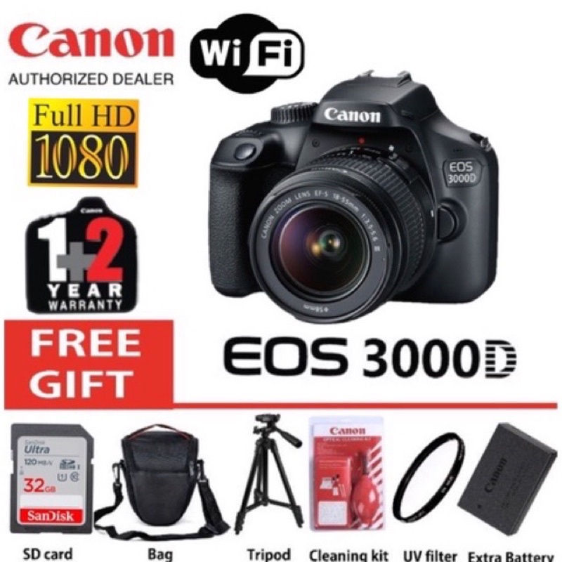 Canon EOS 3000D 18-55mm DC III original free extra battery original (3 ...