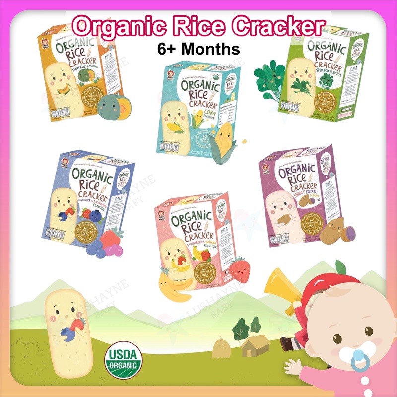 Apple Monkey Organic Rice Cracker Rusk 30g 6 Months Biskut Cookies Bayi Mudah Cair 6 Bulan Biscuit Baby Food Easy Melt
