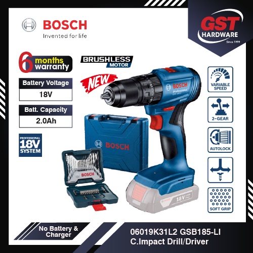 Bosch Brushless Cordless Impact Drill Battery 18V GSB185-LI Cordless ...