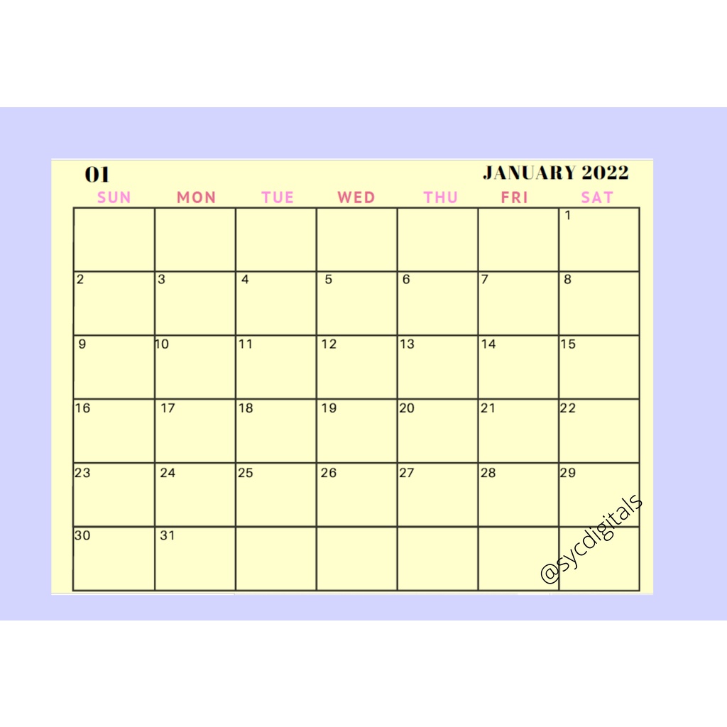 Calendar 2022 Full Page(Pdf) Shopee Malaysia