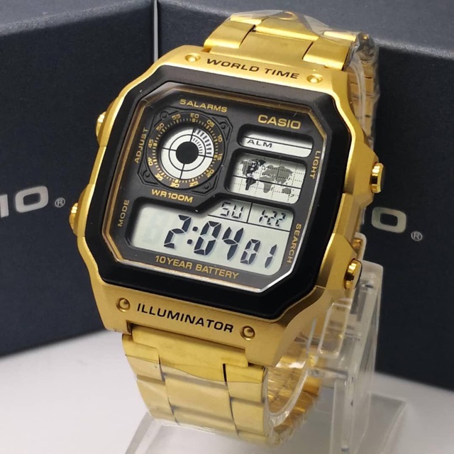 casio world time illuminator gold