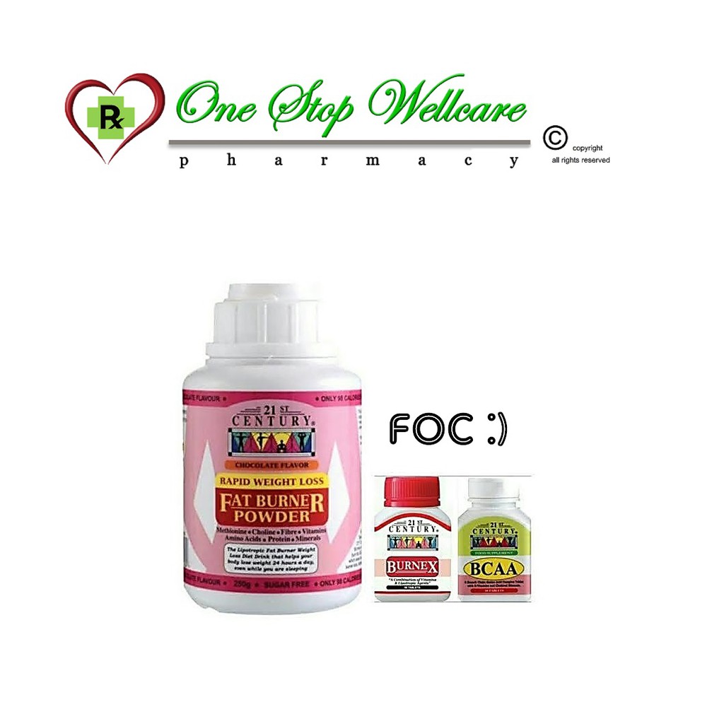 21ST CENTURY FAT BURNER POWDER 250G FOC BURNEX & 21ST CENTURY BCAA 10'S