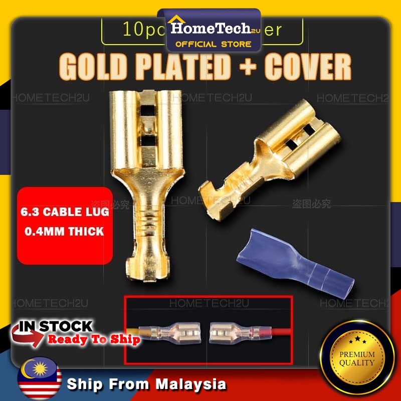 🔥Ready Stock 🇲🇾 10pcs 6.3mm 6.3 Crimp Terminal Female Cable Lug Gold Brass Car Speaker Electric Wire Connectors