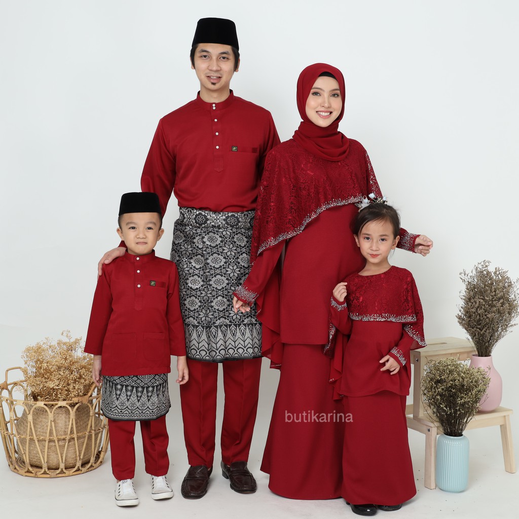 Baju Raya Sedondon Family 2021 Maroon Merah Gelap Kurung Moden Meleana Ibu Anak Kurung Moden Mak Anak Perempuan Shopee Malaysia