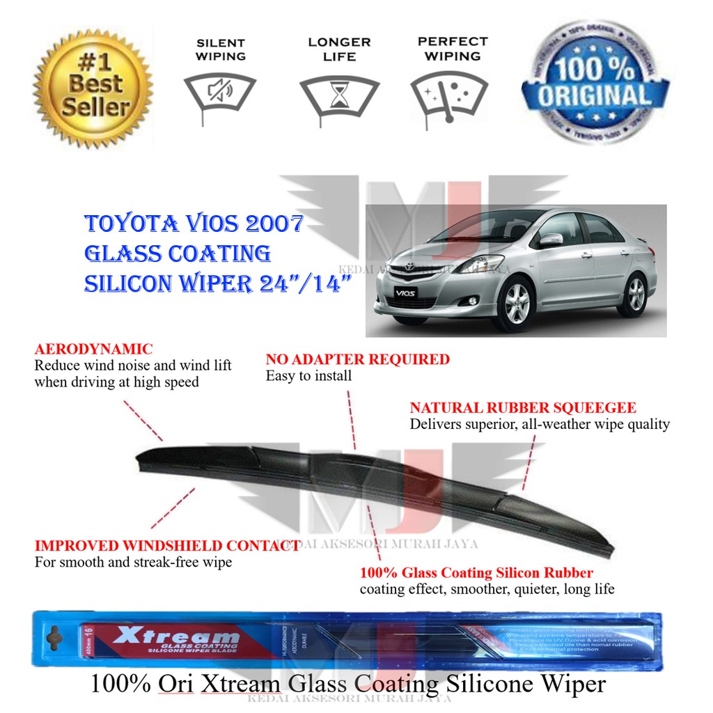 Toyota Vios 2007 100% Ori Xtream Glass Coating Silicone Wipers (1set)