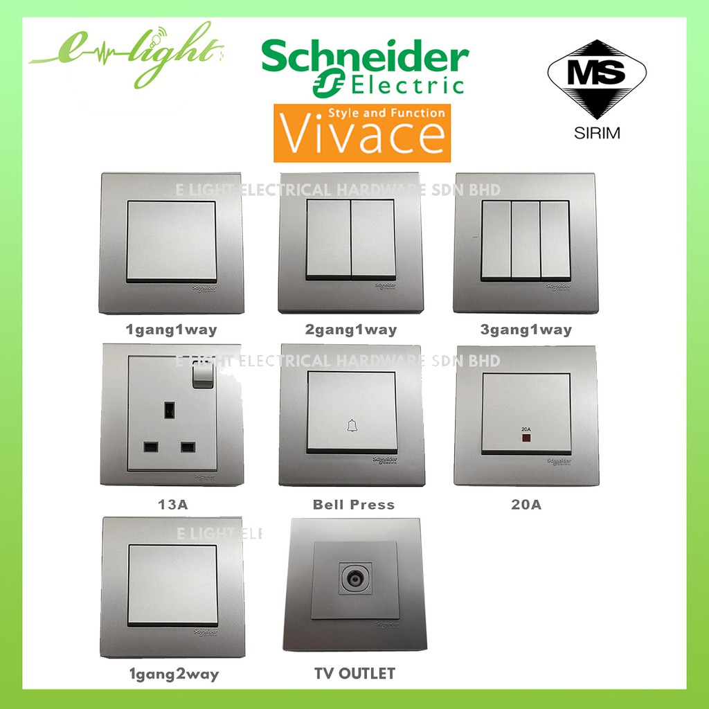 Schneider Vivace Switches Silver Grey Color SIRIM APPROVED / Suis soket ...