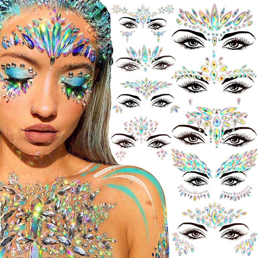 EDM Electronic Music Festival Face Pasters Eyebrow Stick-on Crystals Resin Carnival Diamond Sticker Masquerade Face Decoration