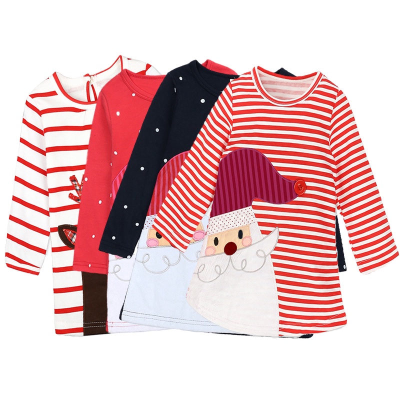 Christmas Costumes Toddler Baby Girls Dresses Long Sleeve Cartoon Crewneck Santa Claus Kids Party Clothes Princess Dresses Outfits 12M-6Y