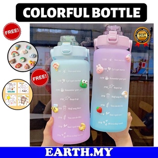 🇲🇾BEST QUALITY🇲🇾Stickers Water Bottle Straw 2000ml Cute Portable Scale Bottle for Water Outdoor Travel Kettle Drink Jugs